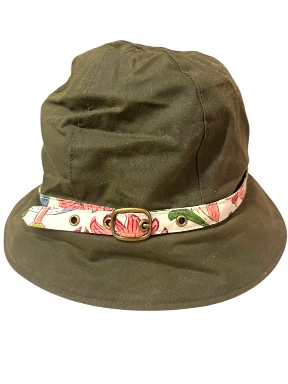 Barbour Waxed Panama Hat Country Cottage Print Olive Green Floral-Trim